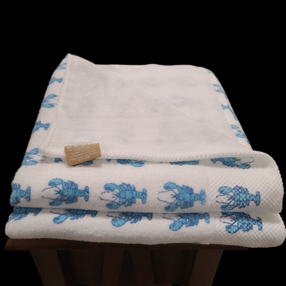 6pc Coastal Blue Lobster Bath Hand Tip/Washcloth Towel Set Deborah Connolly New - Picture 4 of 8